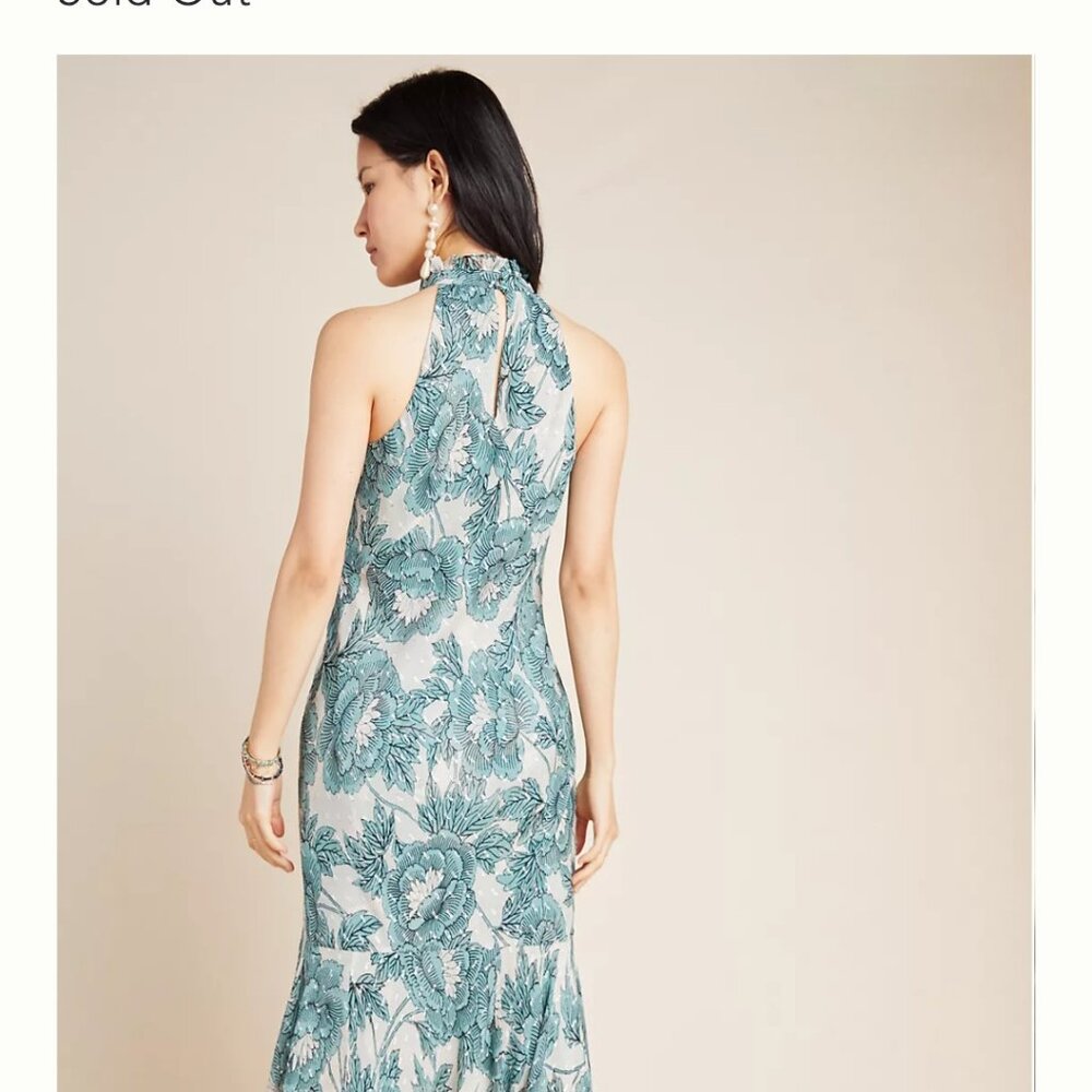 Diane von Furstenberg Floral Halter Maxi Dress Silver Drop Detail Size S - Picture 3 of 13